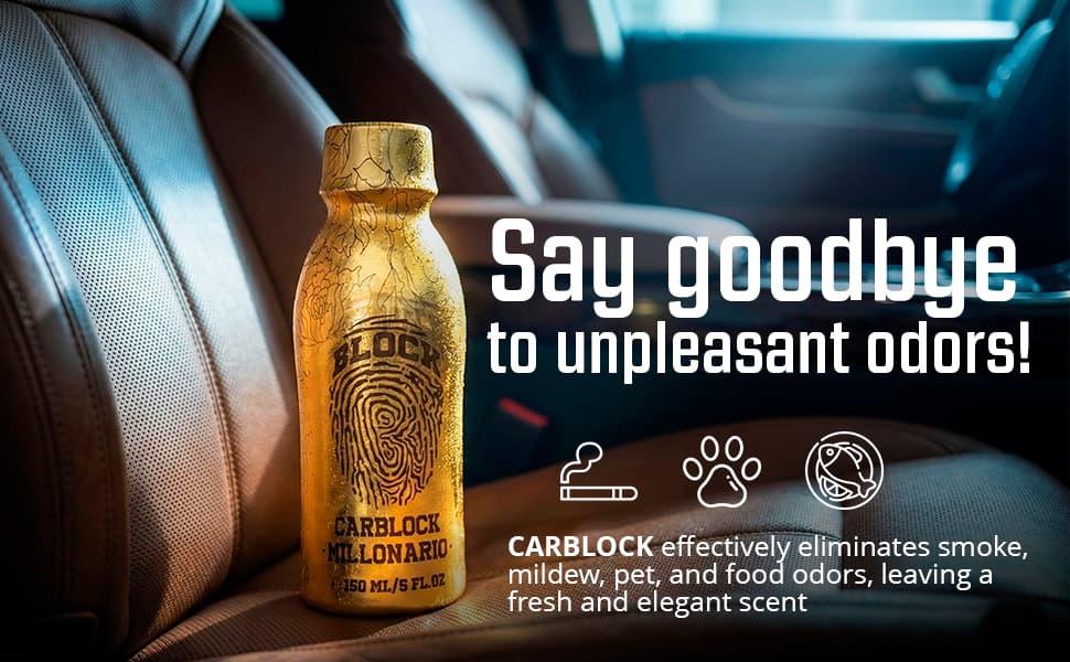Say goodbye to unpleasant odors — CarBlock effectively eliminates smoke, mildew, pet and food odors, leaving a fresh and elegant scent.