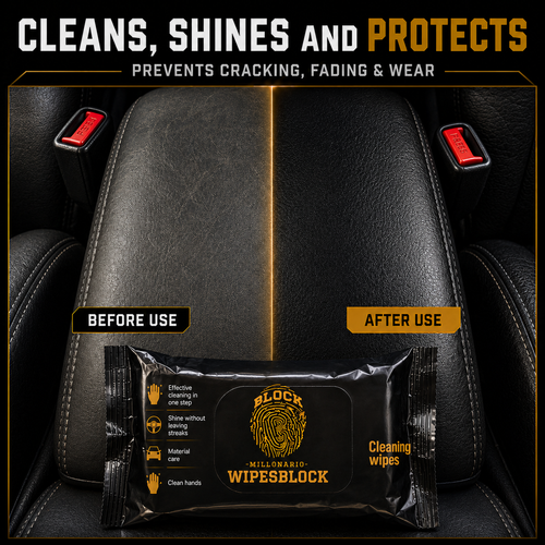 WipesBlock Car Interior Wipes - 70 Ct - Cleans Shines and Restores Black Trim
